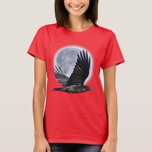 Flying Black Raven and Full Moon T-Shirt (Voorkant)