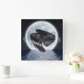Flying Black Raven & Full Moon Vierkante Klok (Huis)