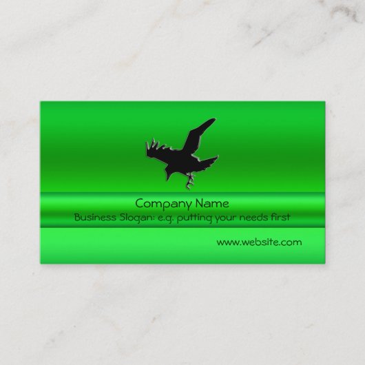 Flying Black Raven on green metallic look effect Visitekaartje (Voorkant)