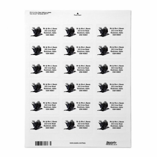 Flying Black Raven Photo Labels (Full Sheet)