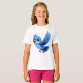Flying Blue Bird – Flappy Cartoon Character Kids T-shirt (Voorkant volledig)