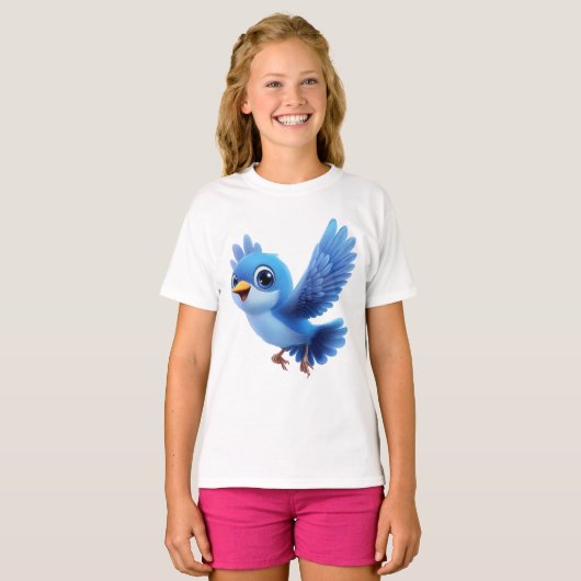 Flying Blue Bird – Flappy Cartoon Character Kids  T-shirt (Voorkant volledig)
