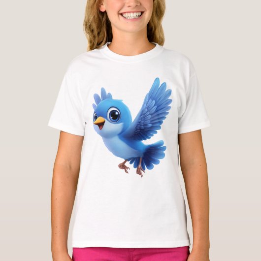 Flying Blue Bird – Flappy Cartoon Character Kids T-shirt (Voorkant)