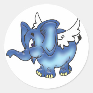 Flying Blue Elephant Ronde Sticker