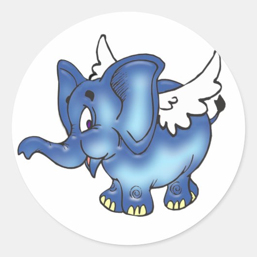 Flying Blue Elephant Ronde Sticker (Voorkant)