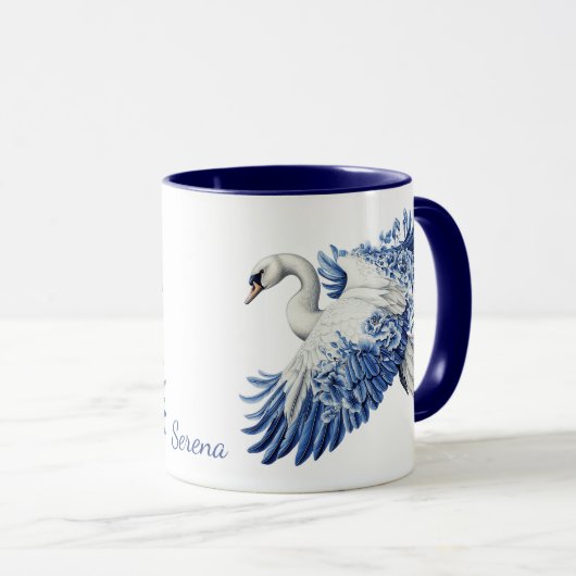 Flying Blue Swan Floral Monogram Mok (Voorkant rechts)