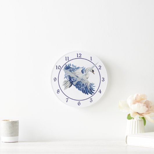 Flying Blue Swan Floral Ronde Klok (Huis)