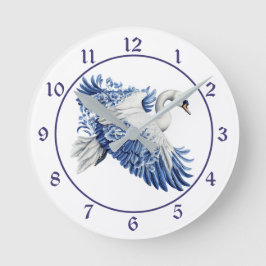 Flying Blue Swan Floral Ronde Klok