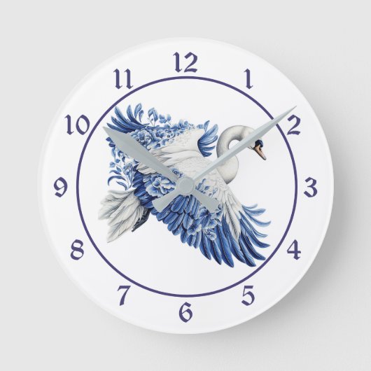 Flying Blue Swan Floral Ronde Klok (Voorkant)