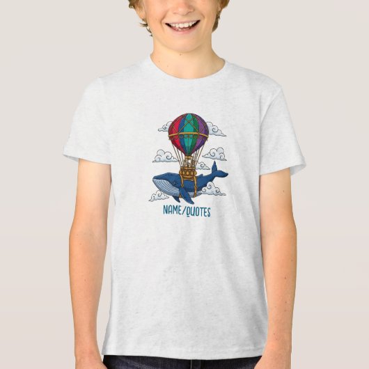 Flying Blue Whale with Hot Air Balloon Tri-Blend Shirt (Voorkant)