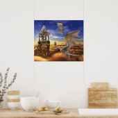 Flying Bronze Dragon Fantasy Sky Poster (Keuken)