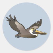 Flying Brown Pelican Ronde Sticker (Voorkant)