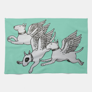 Flying Bull Terriers Tea Towel Theedoek