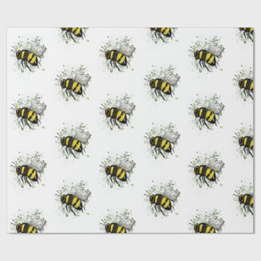 Flying Bumble BEE, Freehand Digital Drawing Insect Cadeaupapier (Vlak)