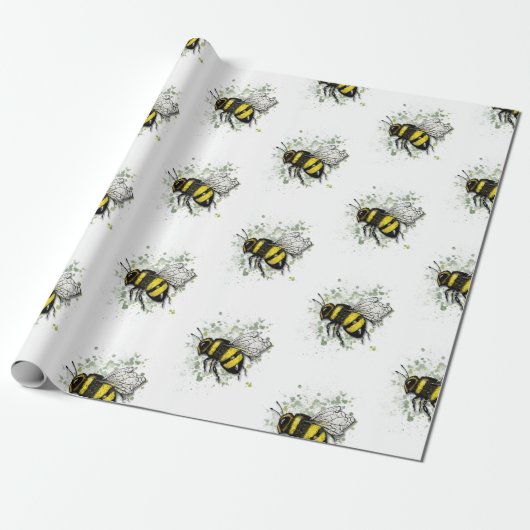 Flying Bumble BEE, Freehand Digital Drawing Insect Cadeaupapier (Uitgerold)