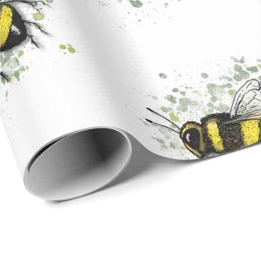 Flying Bumble BEE, Freehand Digital Drawing Insect Cadeaupapier (Rol Hoek)