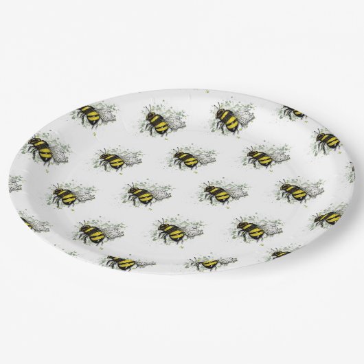 Flying Bumble BEE, Freehand Digital Drawing Insect Papieren Bordje (Gekanteld)
