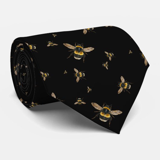 Flying Bumblebees Pattern Black Stropdas (Opgerold)