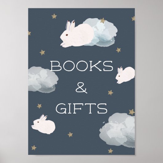 Flying Bunny Baby shower Books & Gifts Sign Poster (Voorkant)