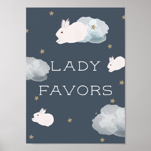 Flying Bunny Baby shower Lady Favors Sign Poster (Voorkant)