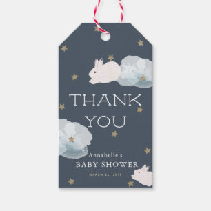 Flying Bunny Navy Baby shower Dank u GIft Label Cadeaulabel