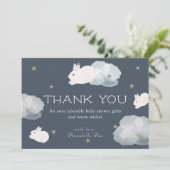 Flying Bunny Star & Cloud Navy Blue Hartelijk dank Feestdagenkaart (Staand voorkant)