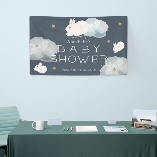 Flying Bunny Stars Clouds Baby shower Banner (Beurs)
