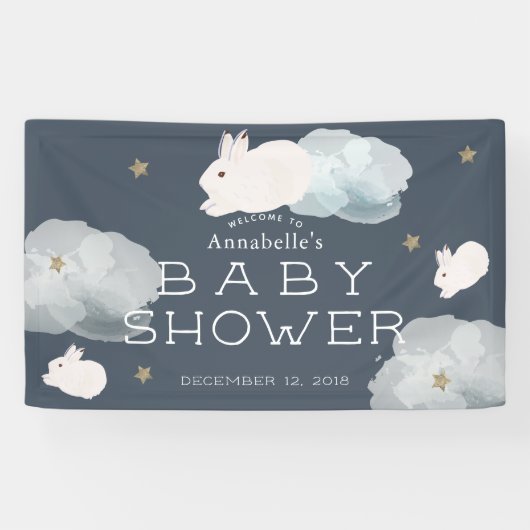 Flying Bunny Stars Clouds Baby shower Banner (Horizontaal)