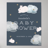Flying Bunny Stars Clouds Baby shower Welcome Sign Poster (Voorkant)