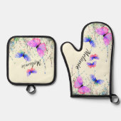 Flying Butterflies aangepaste naam gepersonaliseer Ovenwant & Pannenlap Set (Voorkant)