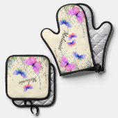 Flying Butterflies aangepaste naam gepersonaliseer Ovenwant & Pannenlap Set (Voorkant / Achterkant)