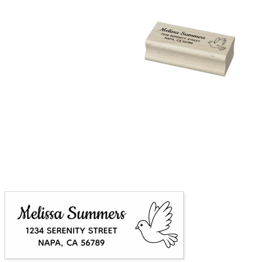 Flying Cartoon Dove Bird Return Address Rubberstempel (Gestempeld)