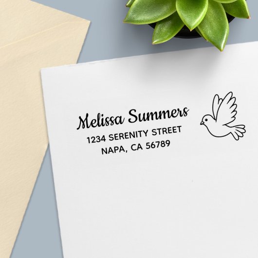 Flying Cartoon Dove Bird Return Address Zelfinktende Stempel