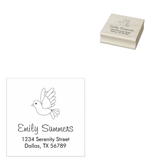 Flying Cartoon Dove Pigeon Bird Address Rubberstempel (Gestempeld)