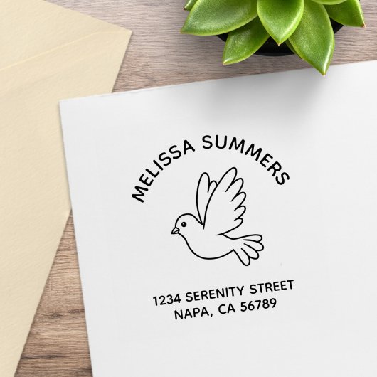 Flying Cartoon Dove Pigeon Bird Address Rubberstempel