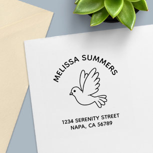 Flying Cartoon Dove Pigeon Bird Return Address Zelfinktende Stempel