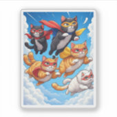 Flying Cat Squad – Superhero Cats Vinyl Sticker (Voorkant)