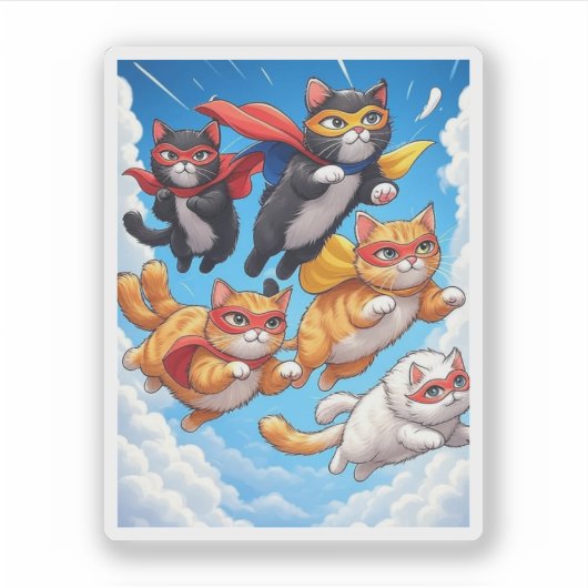 Flying Cat Squad – Superhero Cats Vinyl Sticker (Voorkant)