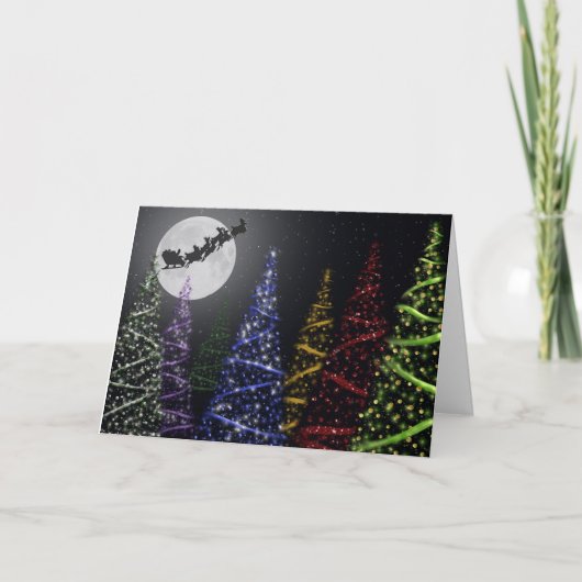 Flying Christmas reindeer with trees Feestdagen Kaart (Voorkant)