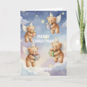 Flying Christmas Teddy Bears Kids Card Feestdagen Kaart (Voorkant)