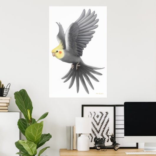 Flying Cockatiel Parrot Poster (Thuiskantoor)