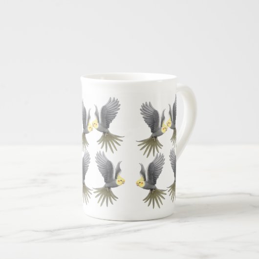 Flying Cockatiel Parrots Bone China Mok (Voorkant rechts)