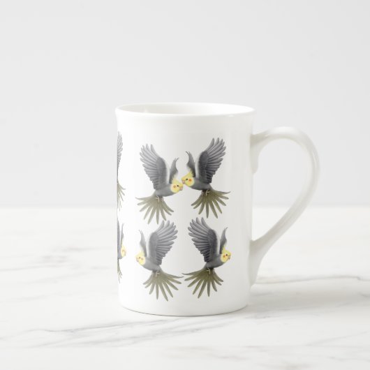 Flying Cockatiel Parrots Bone China Mok (Rechts)