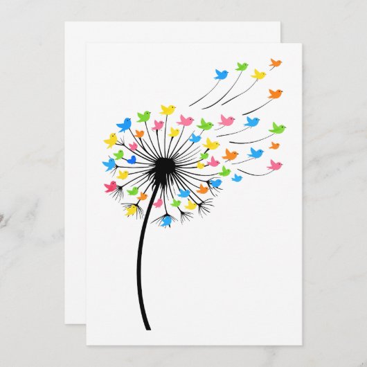 Flying colorful birds dandelion flow kaart (Voorkant / Achterkant)