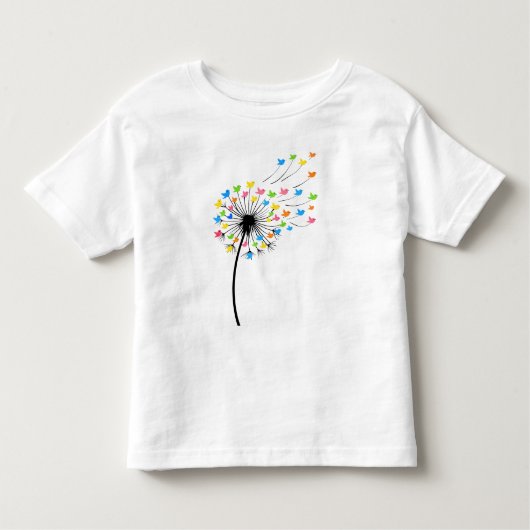 Flying colorful birds dandelion flow kinder shirts (Voorkant)
