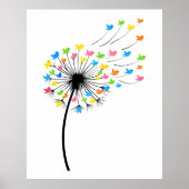 Flying colorful birds dandelion flow poster (Voorkant)