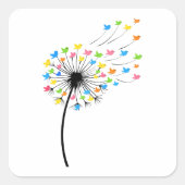 Flying colorful birds dandelion flow vierkante sticker (Voorkant)