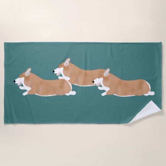 Flying Corgis Beach Towel Strandlaken (Voorkant)