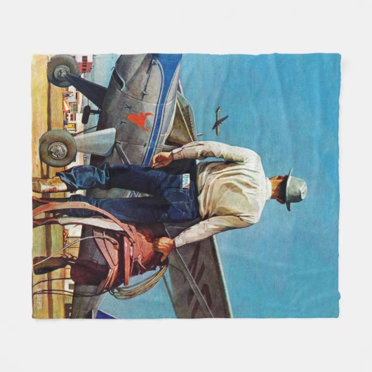 Flying Cowboy van Mead Schaeffer Fleece Deken (Voorkant (Horizontaal))