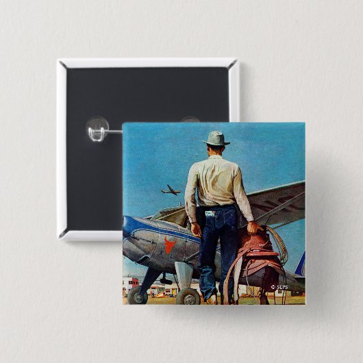 Flying Cowboy van Mead Schaeffer Vierkante Button 5,1 Cm (Voorkant /achterkant)